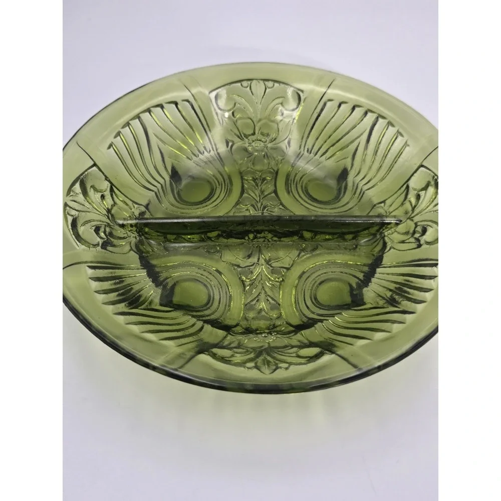 Indiana Glass Kilerney Vintage Green Circle Party Tray with Handle Divided